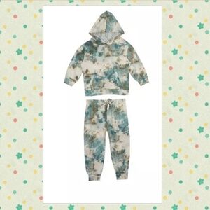 LITTLE Girls Tie Dye Printed French Terry Drawstring Side Top And Matching Sweat
